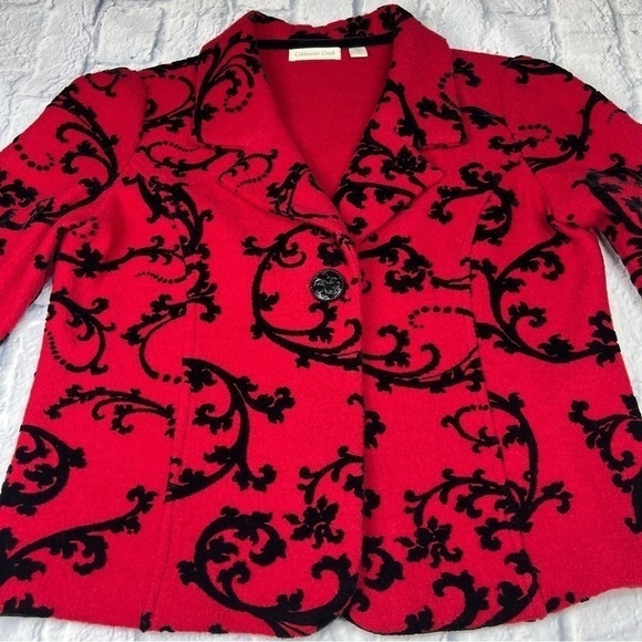 Vintage Coldwater Creek wool and velvet blazer vibrant red and black swirl - Picture 1 of 12